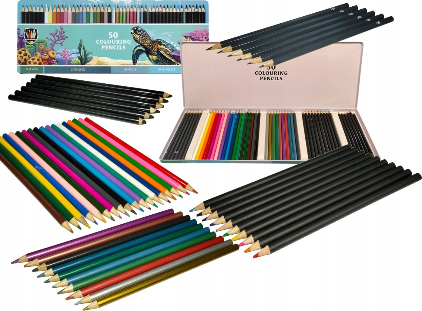 Farveblyanter I Metalæske - 50 Stk. - Grafix