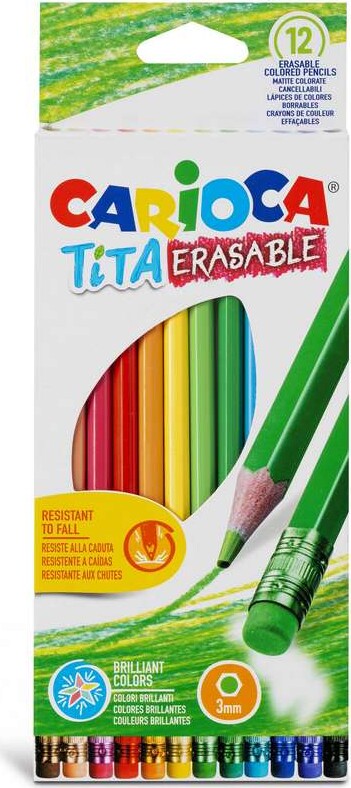 Carioca - Tita Erasable - Farveblyanter Med Viskelæder - 12 Farver