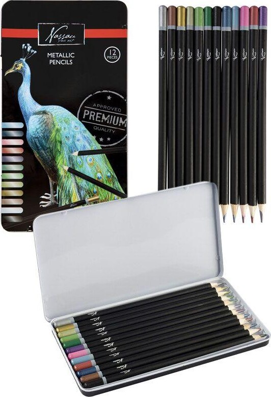 Nassau Fine Art - Farveblyanter I Metalæske - Metallisk - 12 Farver