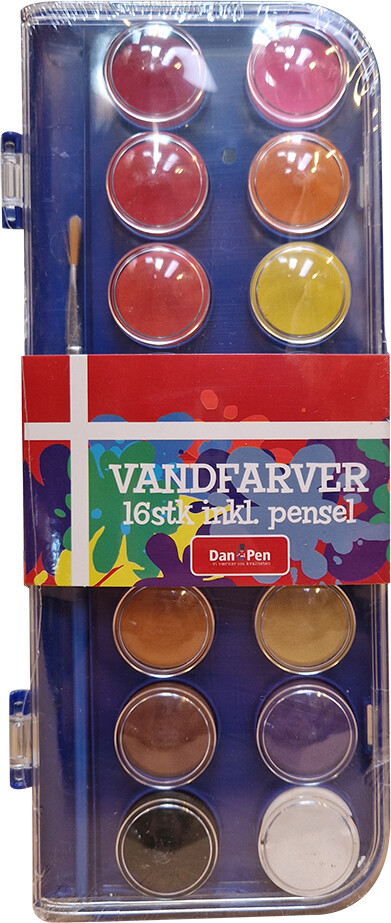 Danpen - Vandfarver Sæt - 16 Farver Med Pensel