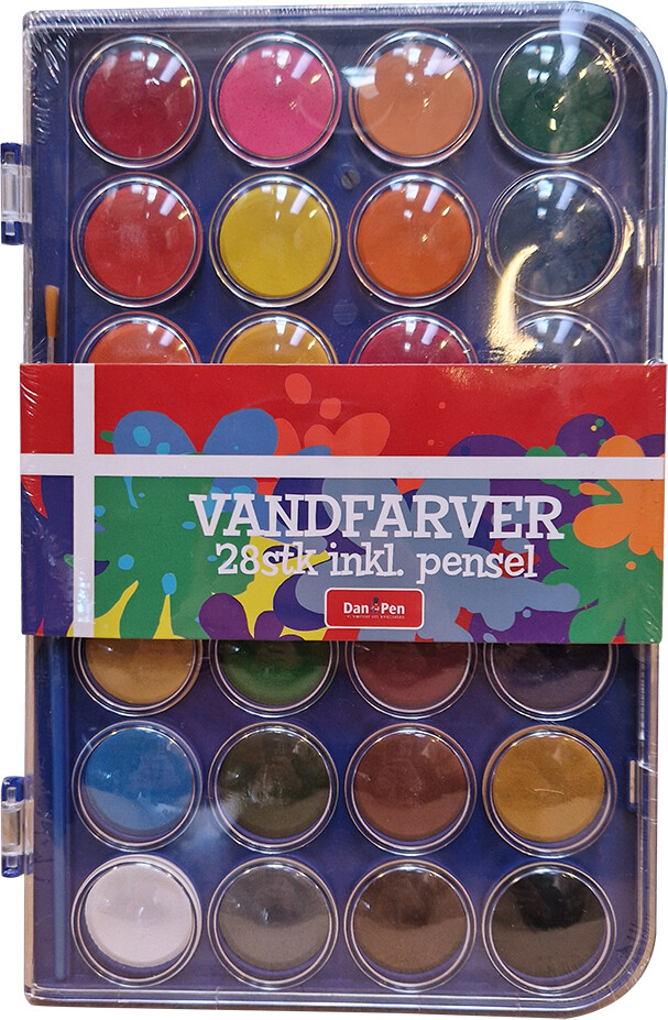 Danpen - Vandfarver Sæt - 28 Farver Med Pensel