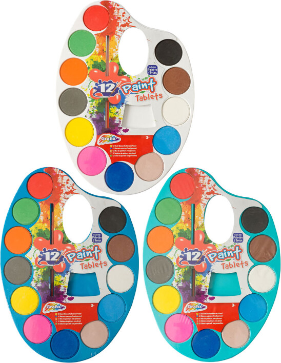 Vandfarve Sæt Med Pensel - 12 Farver - Grafix - Assorteret