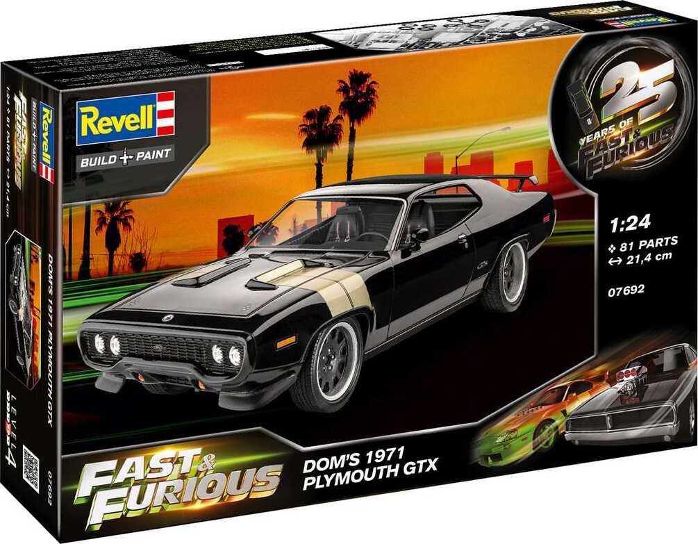 Revell - Fast & Furious - Dominics Plymouth Gtx Bil Byggesæt - 1:24 - Level 4 - 07693