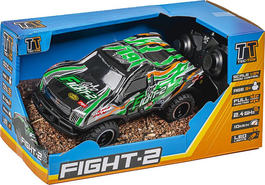 Tec-toy - Fight-2 R/c Bil Med Lys - 1:24 - 10 Km/t - 2,4 Ghz - Grøn