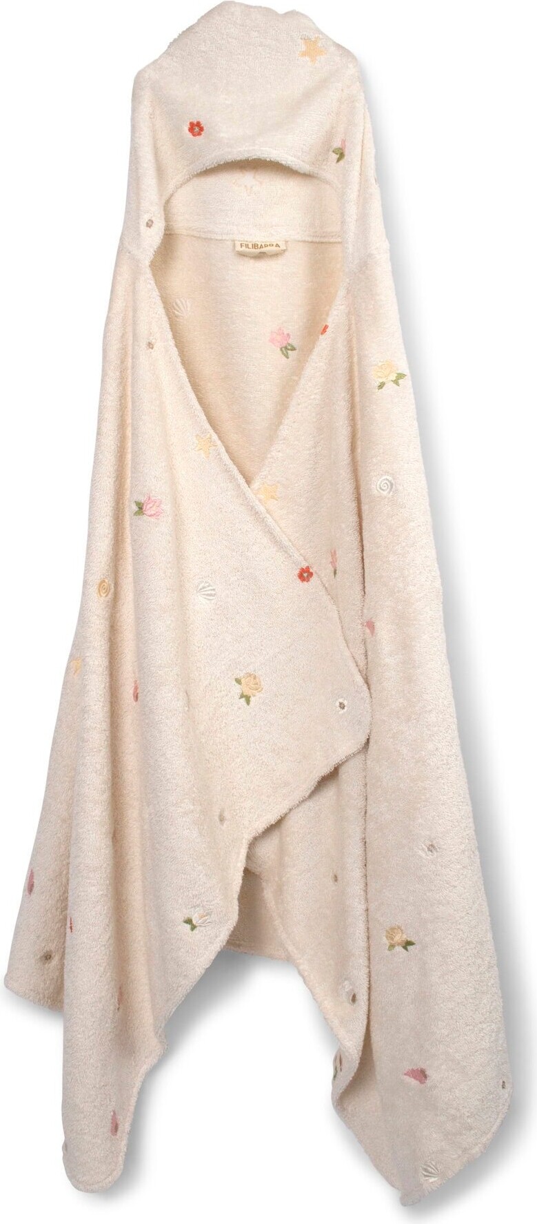 Filibabba - Badehåndklæde Med Hætte Til Børn - Blomster Strand - Hvid