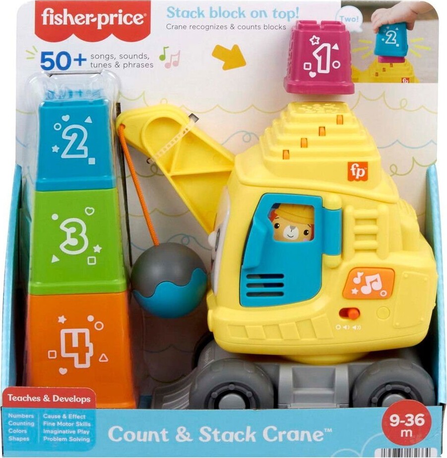 Fisher-price - Count & Stack Crane - Kranbil Legetøj Med Klodser