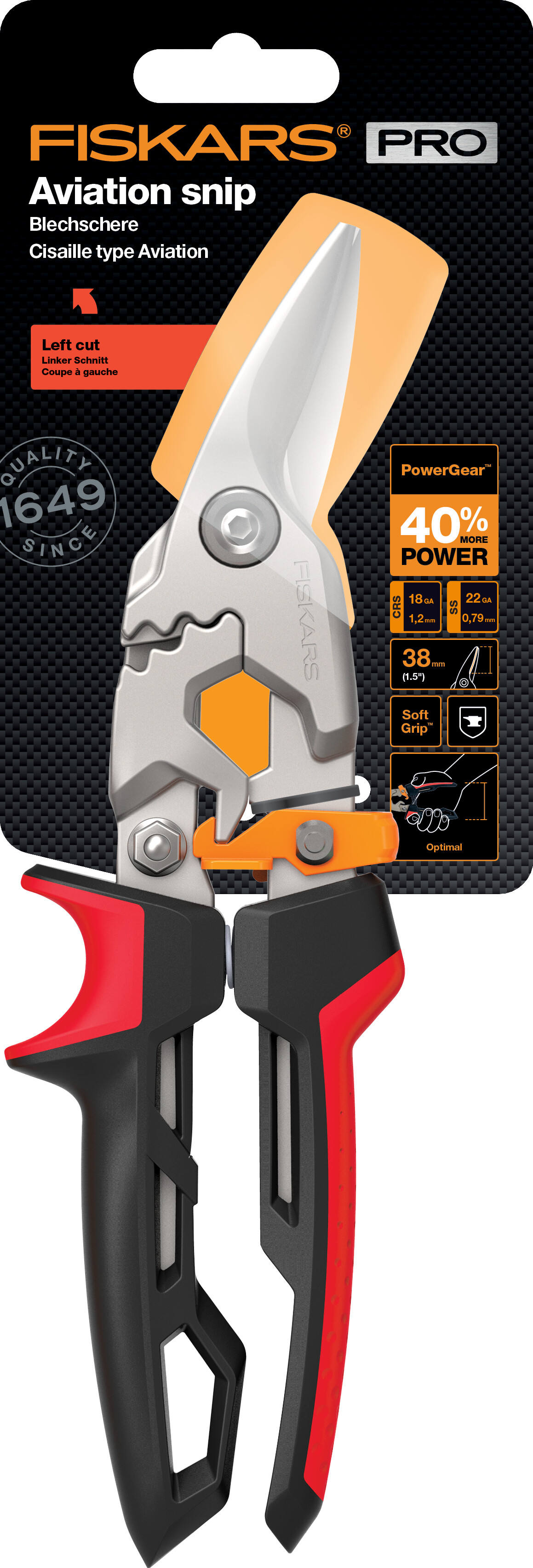 Fiskars - Pro Aviation Snip - Powergear Pladesaks - Venstre