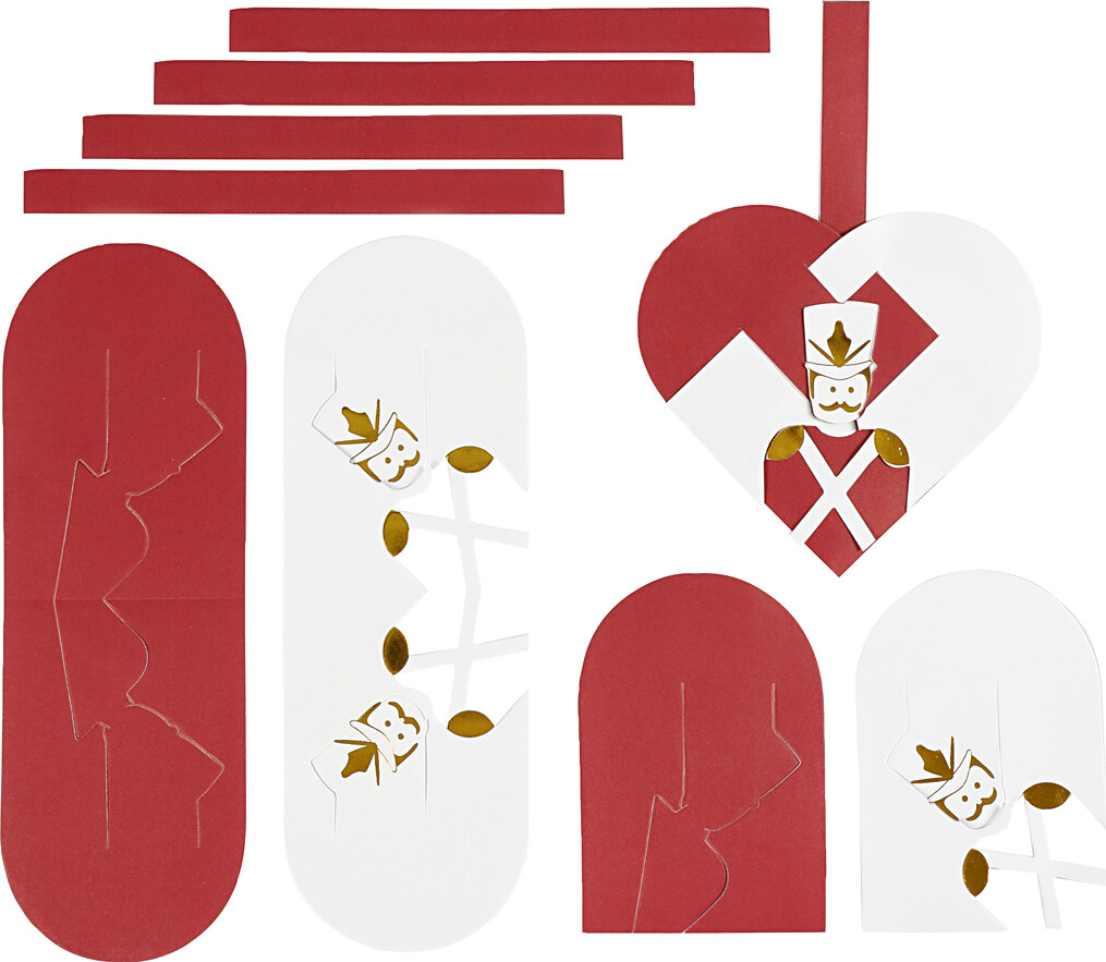 Flettede Julehjerter – Str. 12,5×11,5 Cm – Guld – Rød – Hvid – 8 Sæt