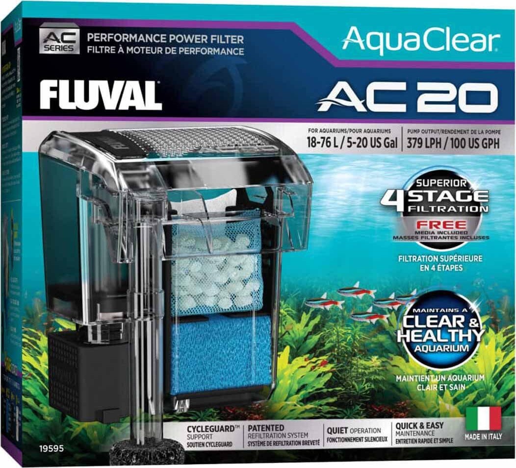Fluval - Aquaclear Ac 20 Hængefilter - 379 L/t - 18-76l