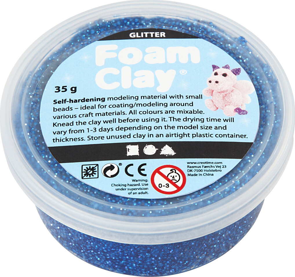 Billede af Glitter Foam Clay - Blå - Modellervoks - 35 G