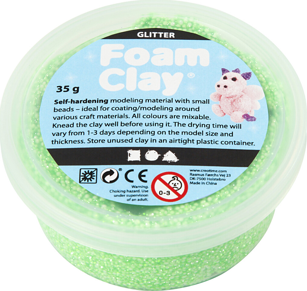 Billede af Glitter Foam Clay - Grøn - Modellervoks - 35 G