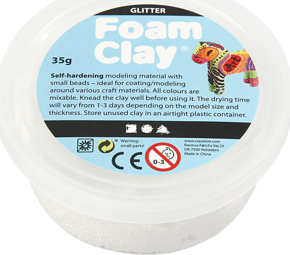 Billede af Glitter Foam Clay - Hvid - Modellervoks - 35 G