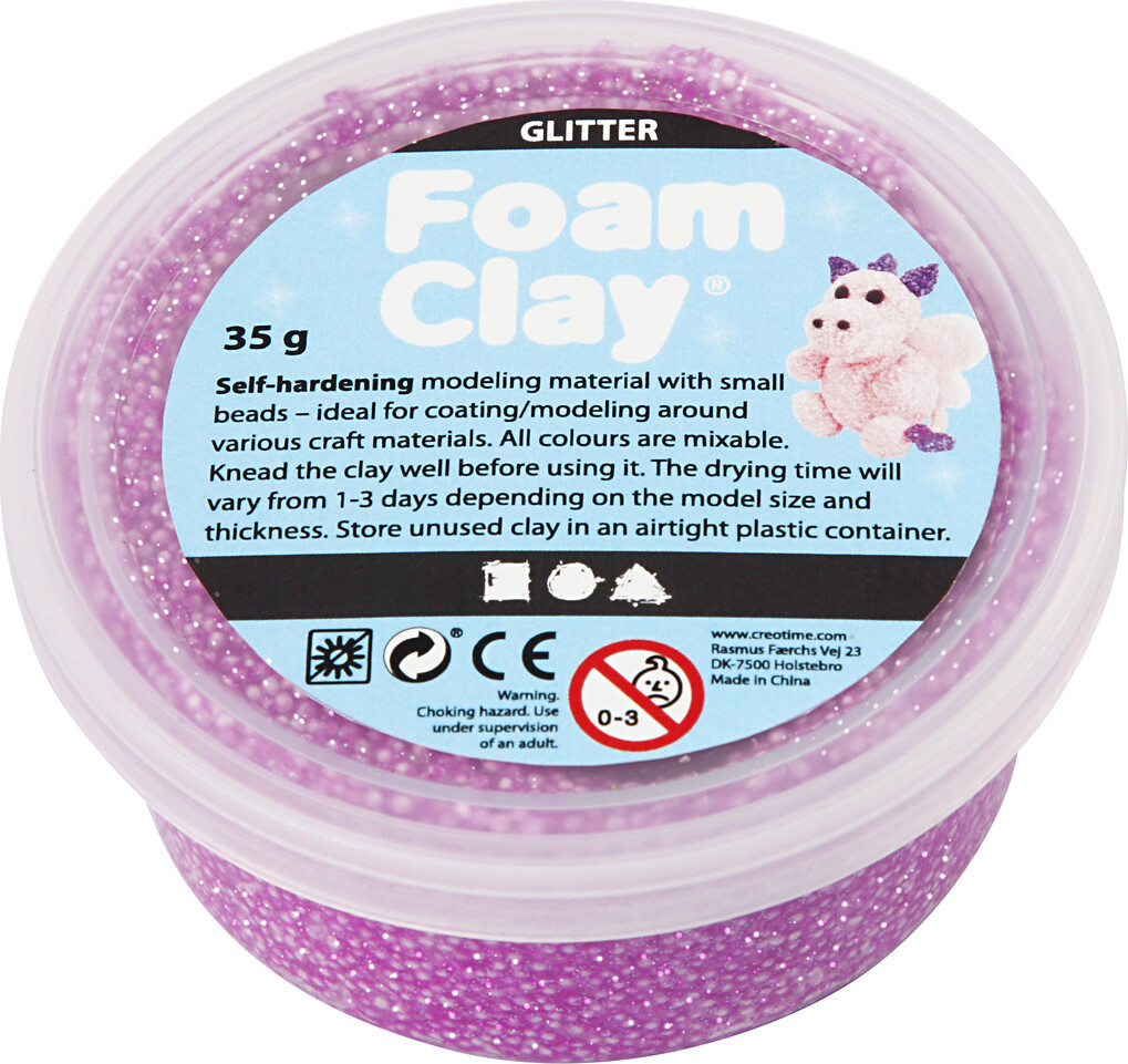 Se Glitter Foam Clay - Lilla - Modellervoks - 35 G hos Gucca.dk