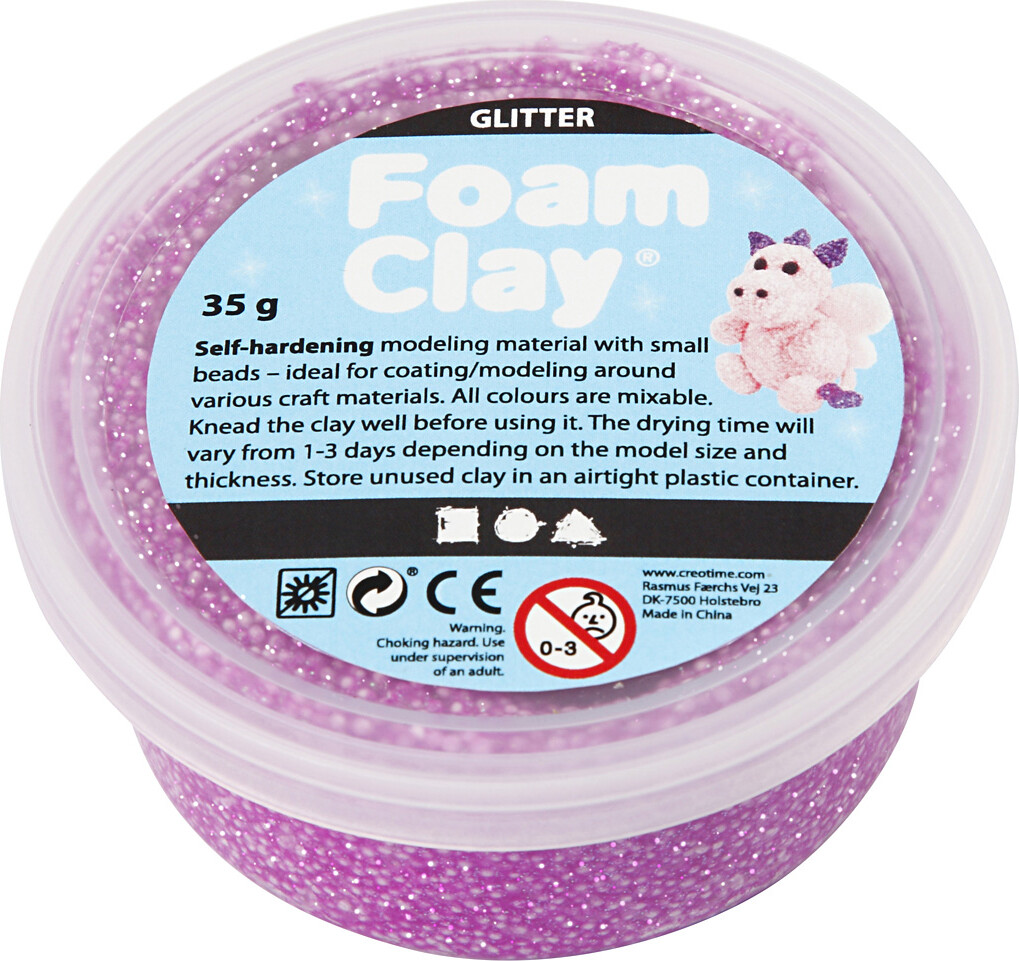 Glitter Foam Clay - Lilla - Modellervoks - 35 G