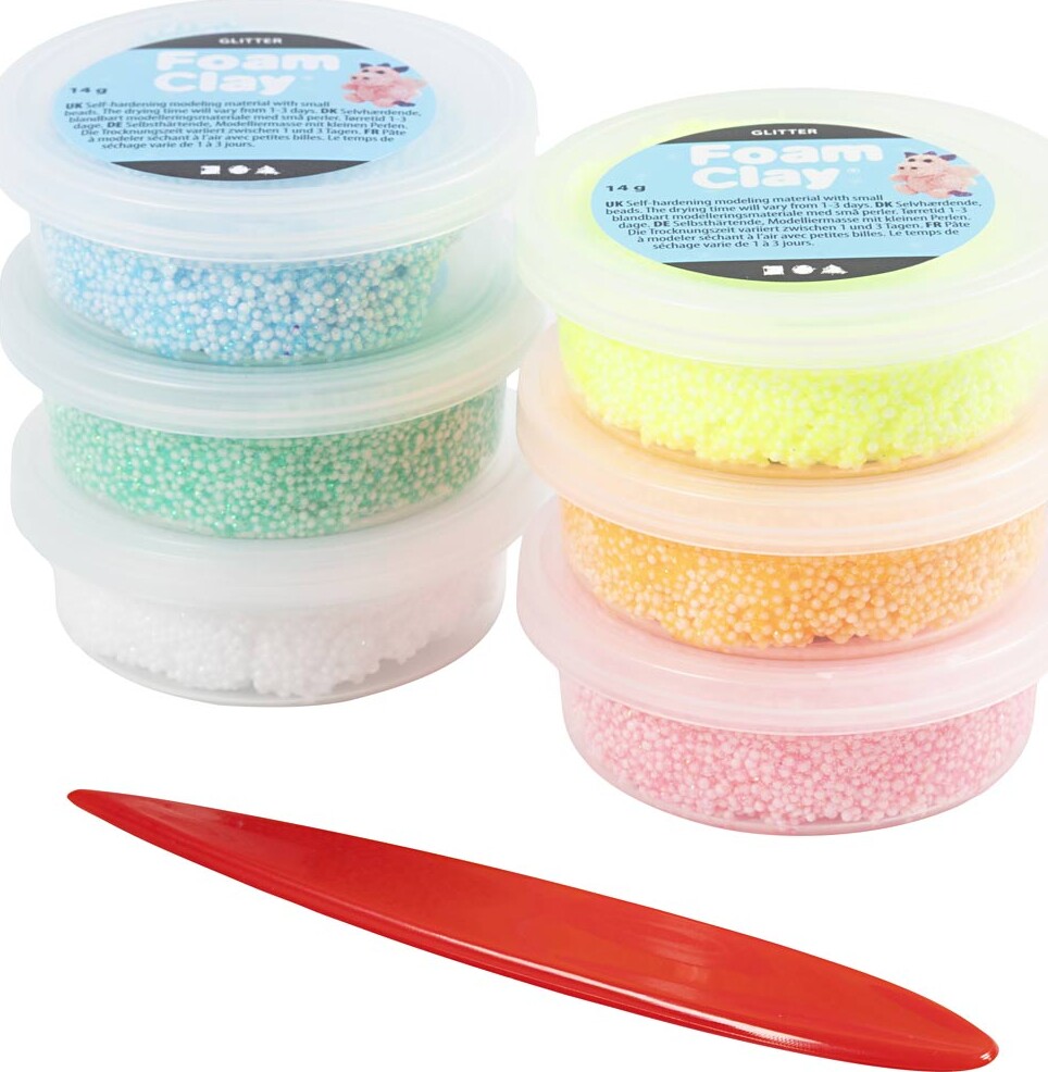 Foam Clay - Glitter - Pastelfarver - 84 G - 6x14 G