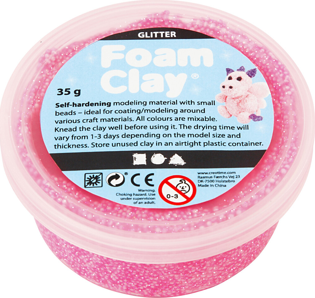 Se Glitter Foam Clay - Pink - Modellervoks - 35 G hos Gucca.dk