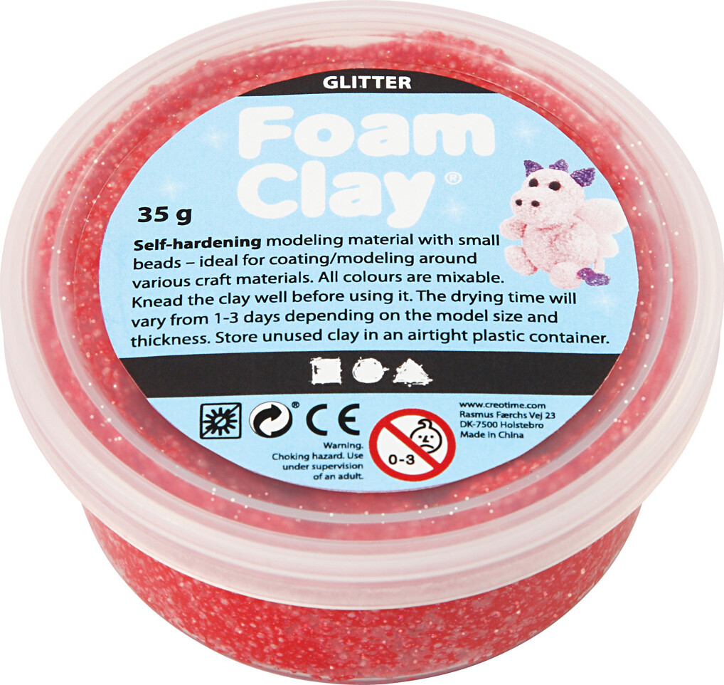 Billede af Glitter Foam Clay - Rød - Modellervoks - 35 G