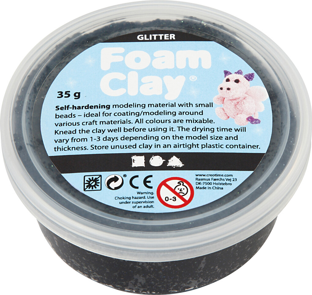 Se Glitter Foam Clay - Sort - Modellervoks - 35 G hos Gucca.dk