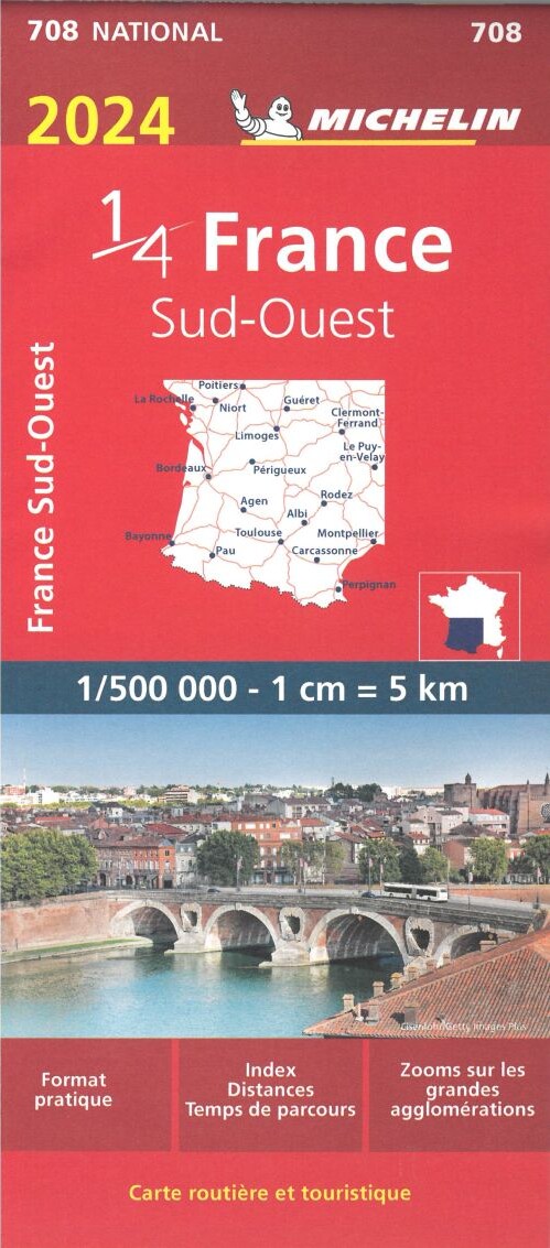 Billede af France Southwest 2024, Michelin National Map 708 - Diverse - English Book