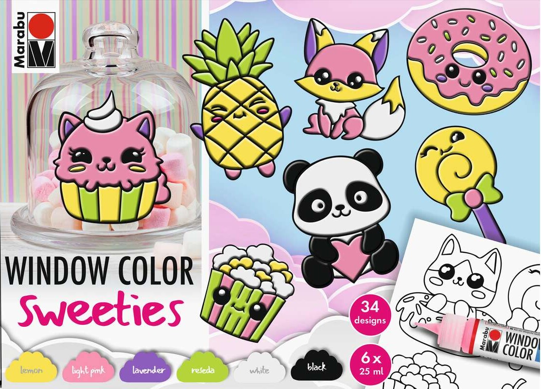 Fun & Fancy Sweeties 6x25ml + Motiver - 0406000000122 - Marabu