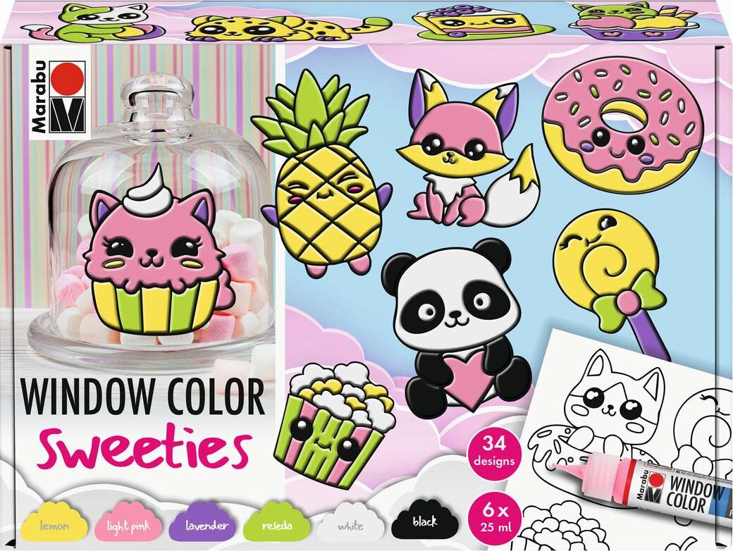 Marabu - Window Color Sweeties Vinduesmaling - 6x25 Ml + Motiver