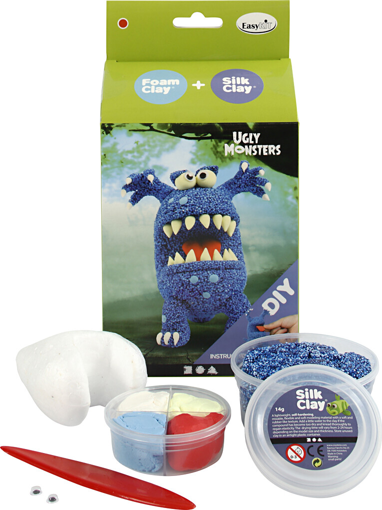 Se Diy Kit - Silk Clay Og Foam Clay - Funny Friends - Monster - Blå hos Gucca.dk