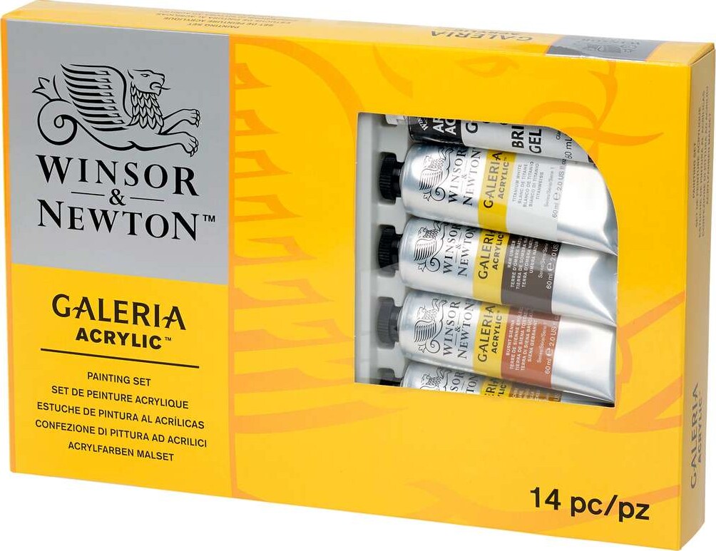 Winsor & Newton - Galeria Akrylmaling Sæt Inkl. Pensel Og Palette - 10x60 Ml