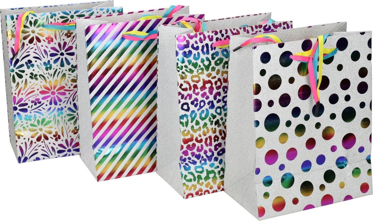 Gavepose Glitter Foil 18 X 10 X 23 Cm - 1 Stk - Assorteret