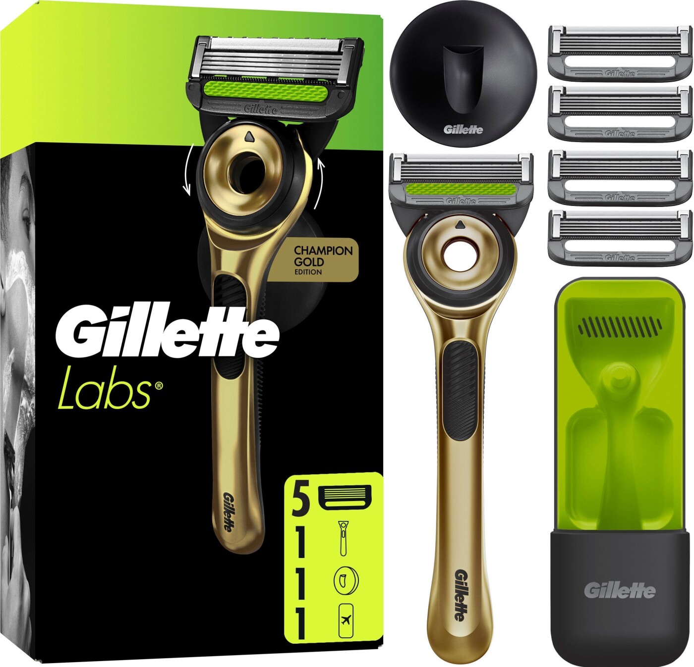 Gillette - Gillettelabs Med Exfoliating Bar Barberskraber Champion Gold Edition - Green/black