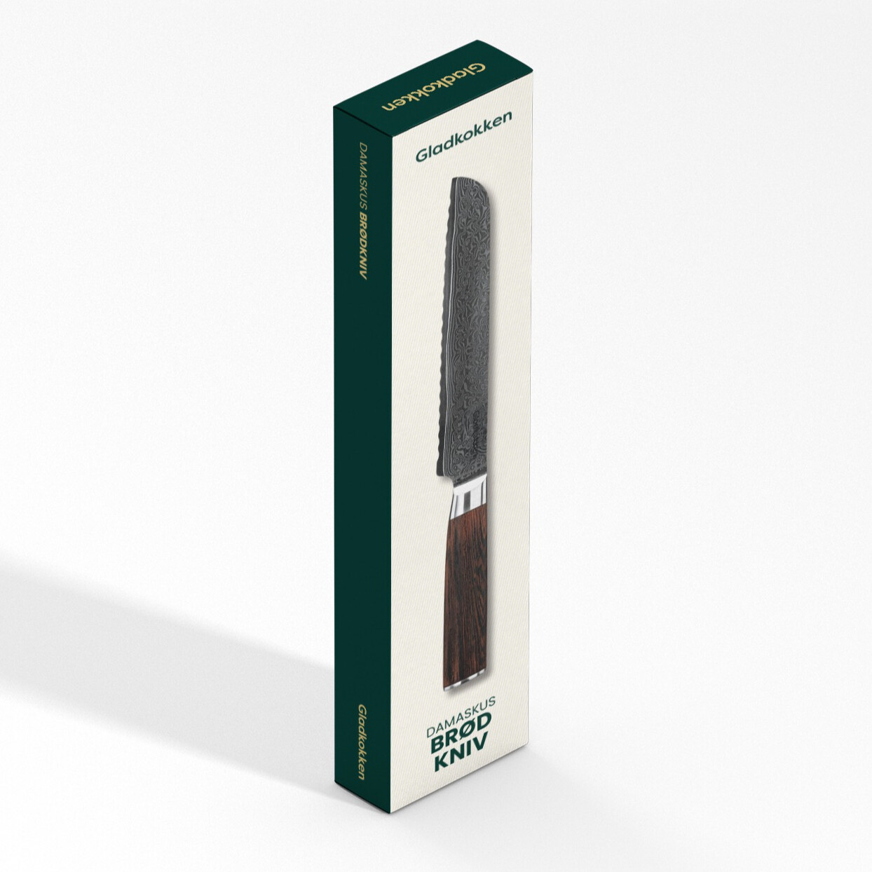 Gladkokken - Damaskus Brødkniv Med Træskaft - 20 Cm Blad