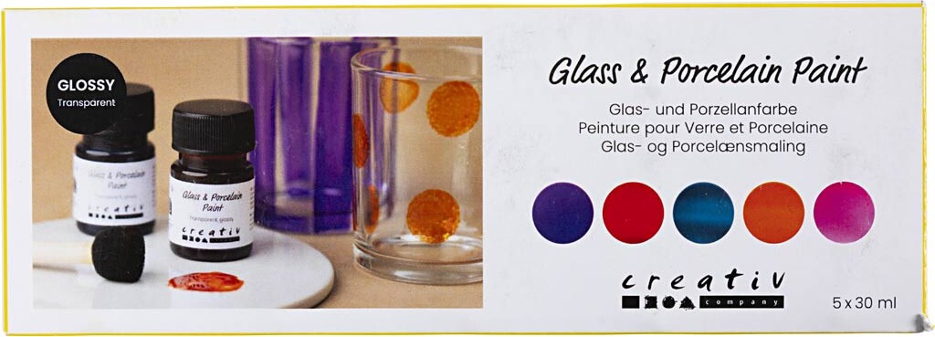 Glas- Og Porcelænsmaling - Blank - Transparent - Colorful - 5x30 Ml