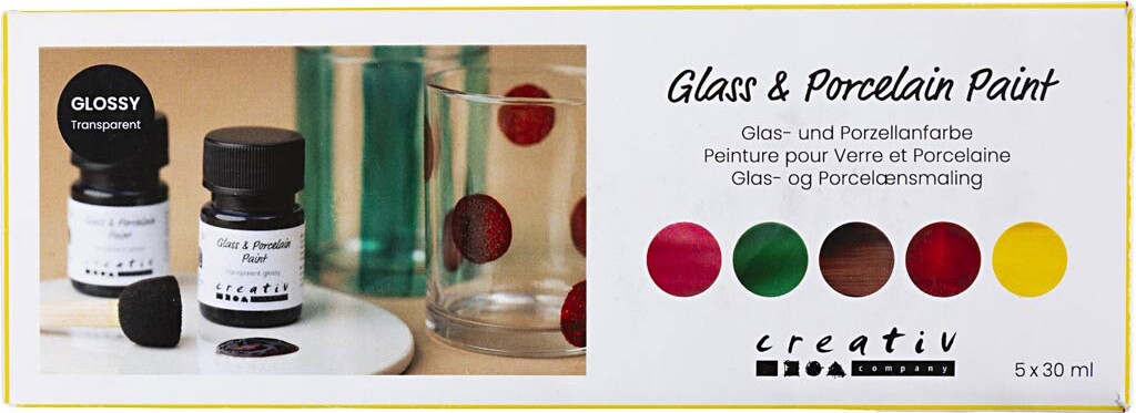 Glas- Og Porcelænsmaling - Blank - Transparent - Naturfarver - 5x30 Ml