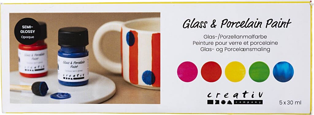 Glas- Og Porcelænsmaling - Halvblank - Dækkende - Colorful - 5x30 Ml