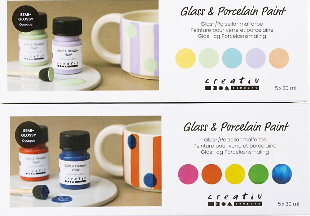Glas- Og Porcelænsmaling - Halvblank - Dækkende - Colorful - Pastelfarver - 10x30 Ml