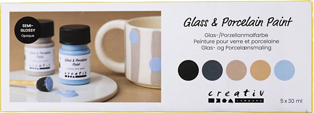 Glas- Og Porcelænsmaling - Halvblank - Dækkende - Naturfarver - 5x30 Ml