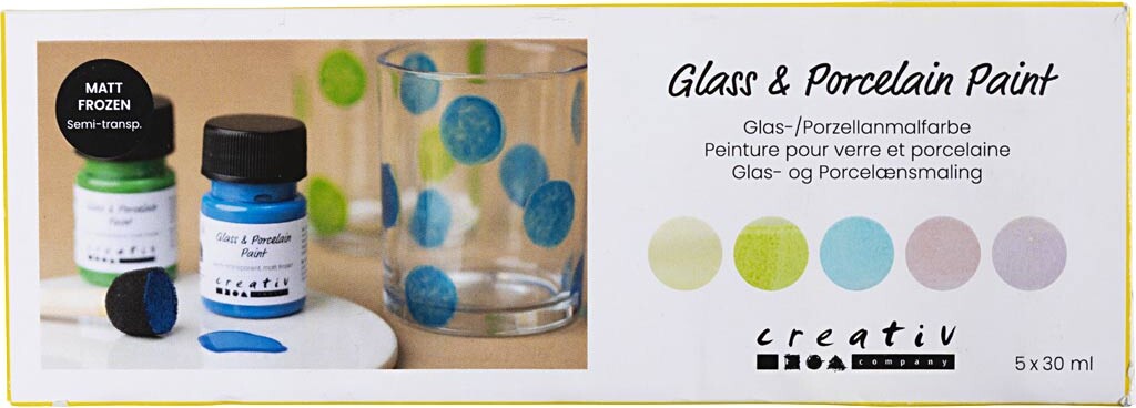 Glas- Og Porcelænsmaling - Mat Frost - Halvtransparent - Colorful - 5x30 Ml