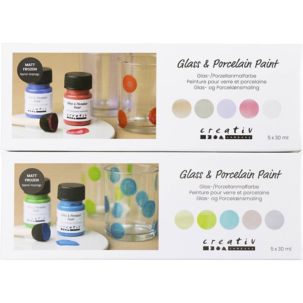 Glas- Og Porcelænsmaling - Mat Frost - Halvtransparent - Colorful - Pastelfarver - 10x30 Ml