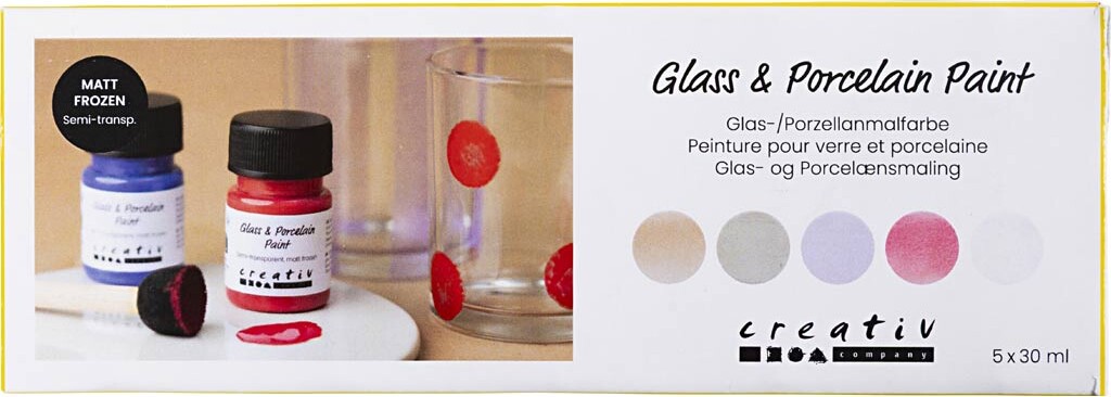 Glas- Og Porcelænsmaling - Mat Frost - Halvtransparent - Pastelfarver - 5x30 Ml