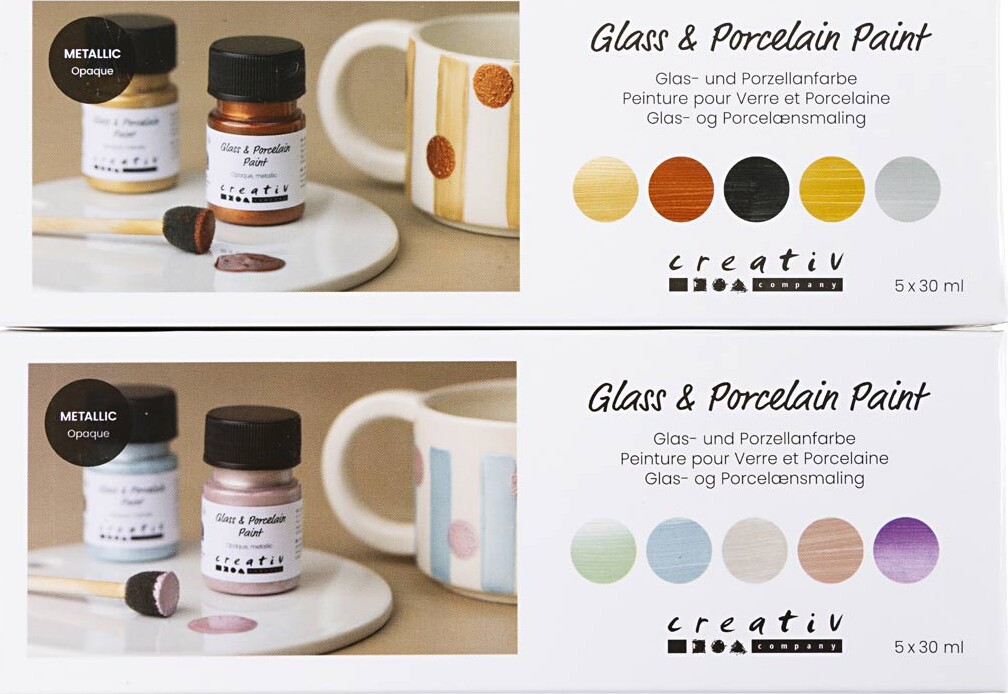 Glas- Og Porcelænsmaling - Metallic - Dækkende - Pastelfarver - 10x30 Ml