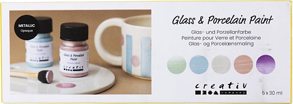 Glas- Og Porcelænsmaling - Metallic - Dækkende - Pastelfarver - 5x30 Ml