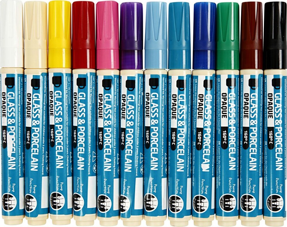 Glas- Og Porcelænstusch - Stregtykkelse: 2-4 Mm - Flere Dækkende Farver - 12 Stk.