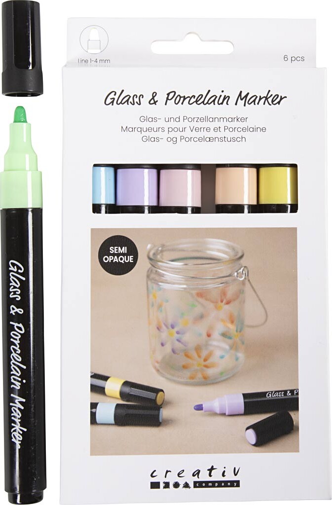 Glas- Og Porcelænstusch - Tykkelse 1-4 Mm - Halvdækkende - Pastelfarver - 6 Stk. - Creativ Company