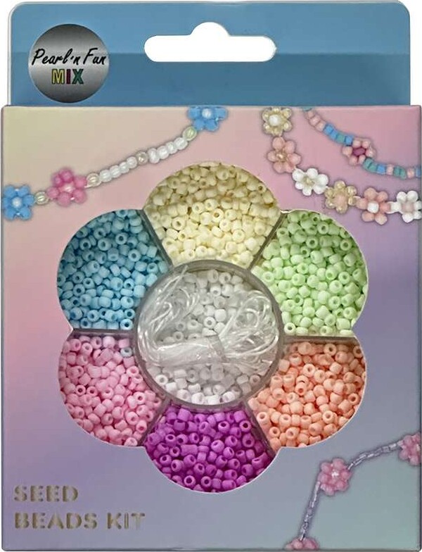Glasperlemix 90g Mat Pastel + Elastik, Ophængsæske - Pearl N Fun