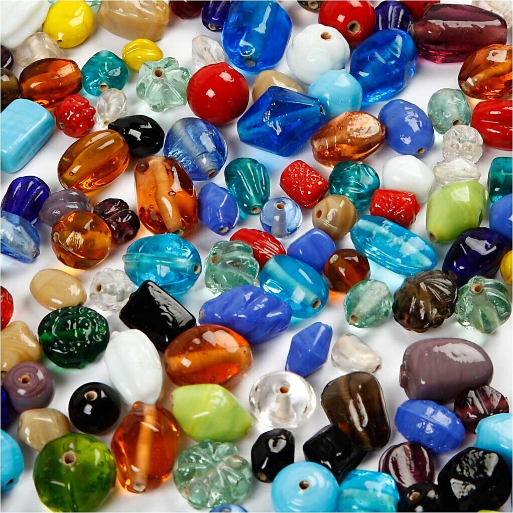 Glasperlemix - Str. 7-18 Mm - Hulstr. 1 Mm - Assorterede Farver - 1000 G billede
