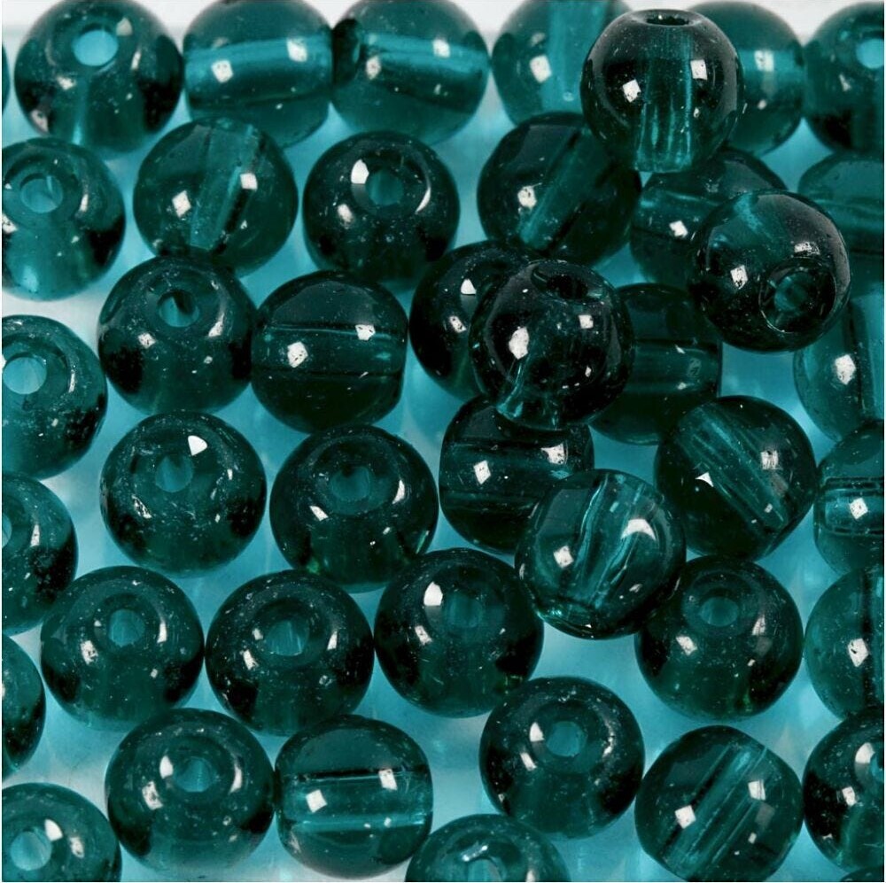 Glasperler - ø 4 Mm - Hulstr. 1 Mm - Grøn - 45 Stk. billede