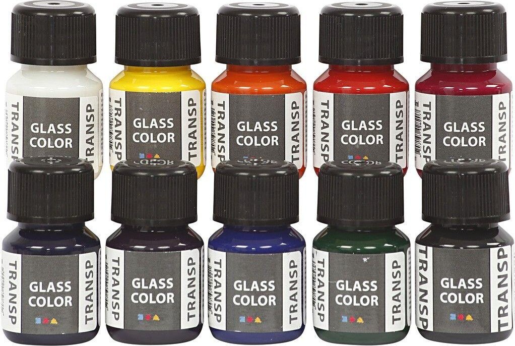 Billede af Glasmaling 10 Stk Farver - Transparent Til Glas Og Porcelæn - 35ml hos Gucca.dk