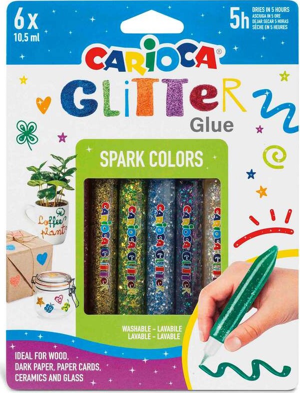 Carioca - Glitter Glue - Glimmer Lim - Spark - 10,5 Ml - 6 Farver