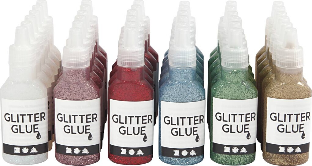 Glitterlim, ass. farver, 36x25ml
