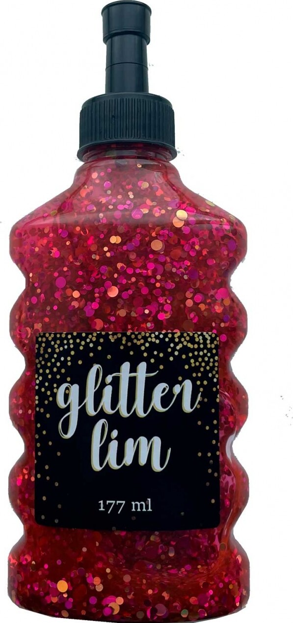 Hobby Mate Glitterlim grov glitter, Rød, 177 ml.