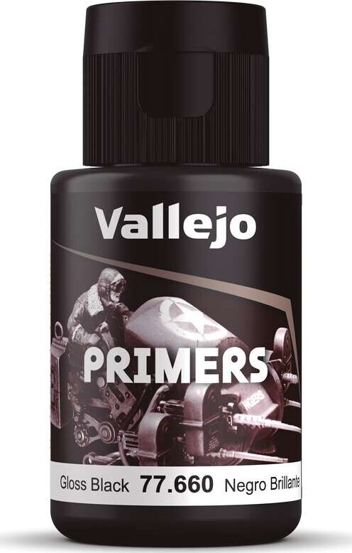 Vallejo 77.660, Grundmaling primer, Metal, Polyvinylchlorid (PVC), Træ, Allerede blandet, Sort, Grå, Gloss, 0,032 L